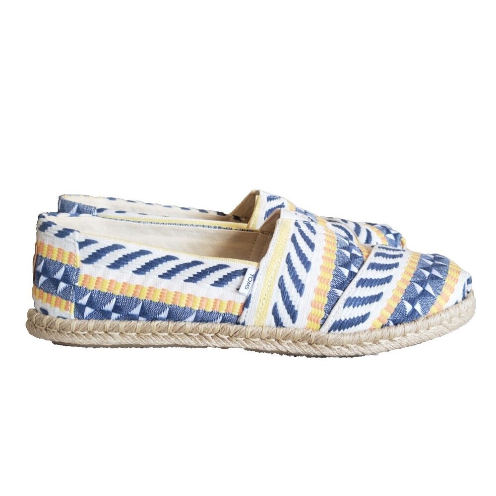 TOMS Alpargata Rope Natural Global Jacquard Espradille Flat Blue Yellow Size 9 - Picture 2 of 11